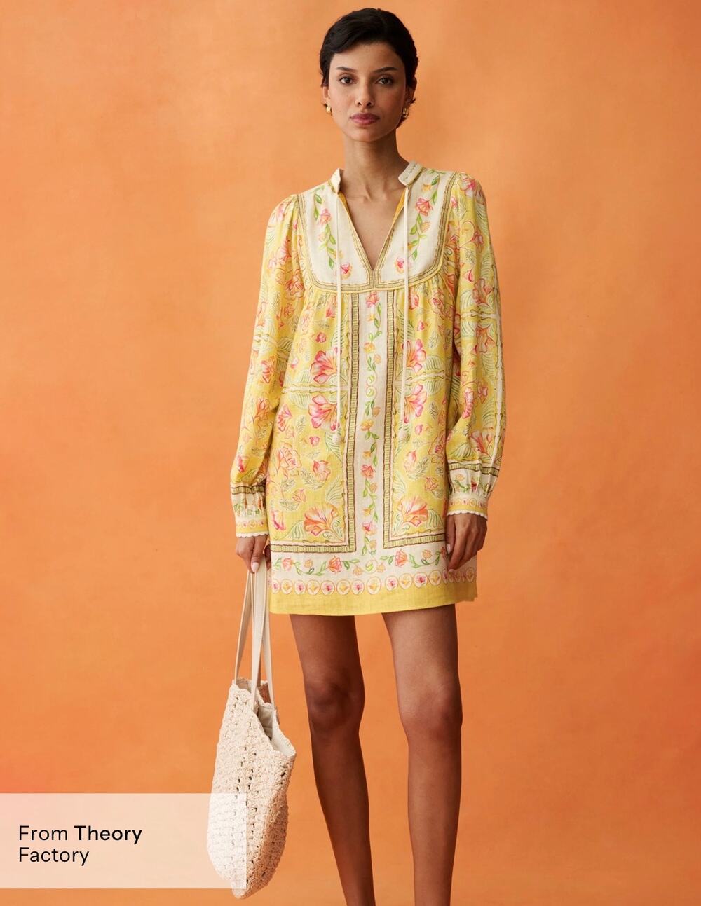 few Moda ANAYA Manuela sunlit blooms yellow linen dress $245 Sz XS